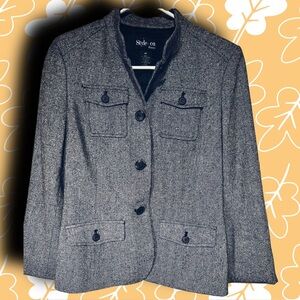 Style & Co Petite Tweed Blazer Jacket Gray Speckled 10P Button Front Classic